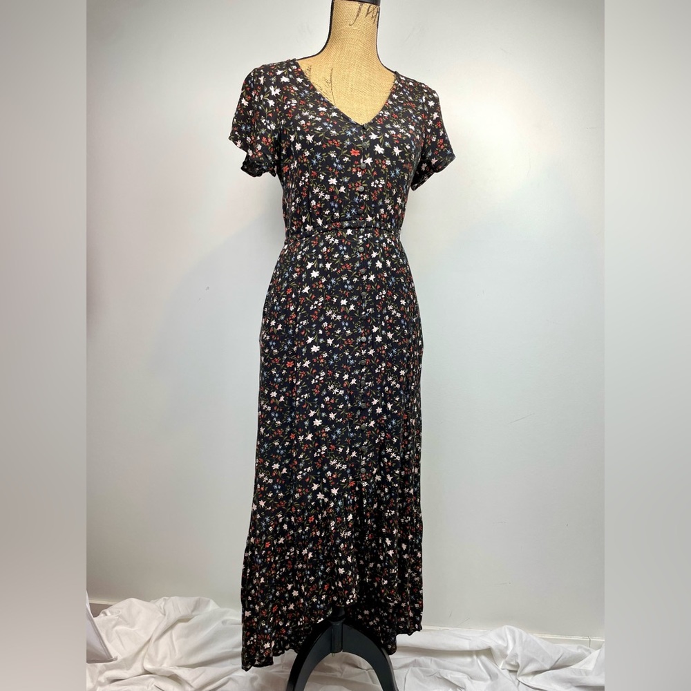 American Eagle Boho High Low Maxi Dress black floral